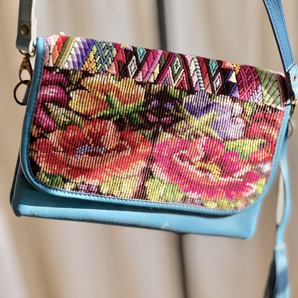 SALE! Handmade Crossbody - Needlepoint & Leather, Tassel,...